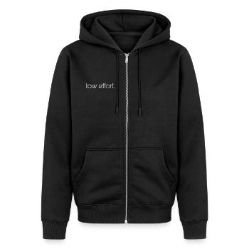 Low effort  - Unisex Premium Bio Zip Hoodie - Schwarz - Vorne - Nico (187cm) & Julia (174cm)
