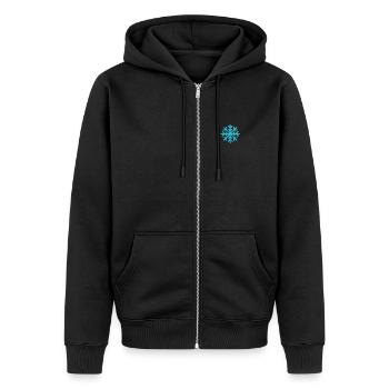 Geometrische blaue Schneeflocke - Unisex Premium Bio Zip Hoodie - Schwarz - Vorne - Nico (187cm) & Julia (174cm)