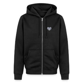 Mom Herz weiß bestickt - Unisex Premium Bio Zip Hoodie - Schwarz - Vorne - Nico (187cm) & Julia (174cm)