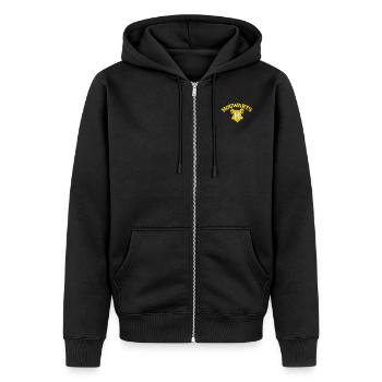 Harry Potter Bannière Poudlard Motif De Broderie - Veste à capuche bio Premium Unisexe - noir - Devant - Nico (187cm) & Julia (174cm)