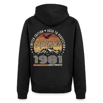 Born in September 1981 - Birthday September 1981 - Unisex Premium Organic Zip Hoodie - black - Back - Nico (187cm)