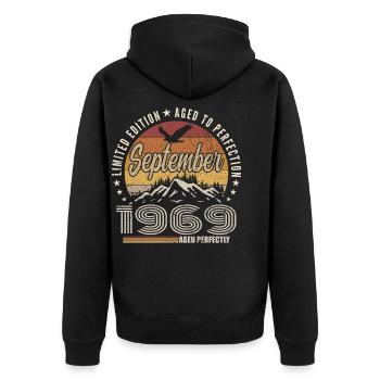 Born in September 1969 - Birthday September 1969 - Unisex Premium Organic Zip Hoodie - black - Back - Nico (187cm)