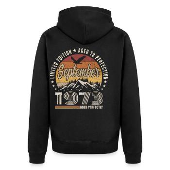 Born in September 1973 - Birthday September 1973 - Unisex Premium Organic Zip Hoodie - black - Back - Nico (187cm)