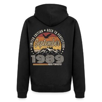 Born in September 1989 - Birthday September 1989 - Unisex Premium Organic Zip Hoodie - black - Back - Nico (187cm)