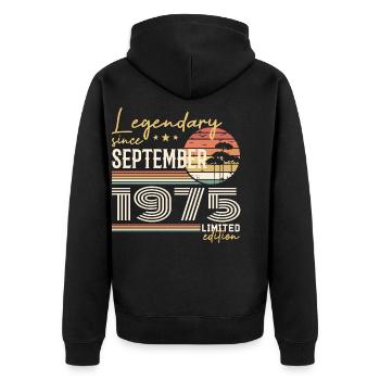 September 1975 Geboren im September 1975 September 1975 - Unisex Premium Bio Zip Hoodie - Schwarz - Hinten - Nico (187cm)