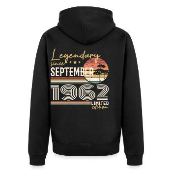 September 1962 Born in September 1962 September 1962 - Unisex Premium Organic Zip Hoodie - black - Back - Nico (187cm)