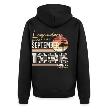 September 1986 Geboren im September 1986 September 1986 - Unisex Premium Bio Zip Hoodie - Schwarz - Hinten - Nico (187cm)