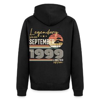 Septembre 1999 Né en Septembre 1999 September 1999 - Veste à capuche bio Premium Unisexe - noir - Dos - Nico (187cm)