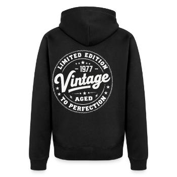 Legende seit 1977 Genial seit 1977 Retro 1977 - Unisex Premium Bio Zip Hoodie - Schwarz - Hinten - Nico (187cm)