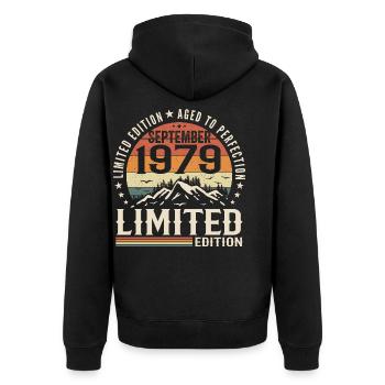 September 1979, September 1979 Birthday Gift - Unisex Premium Organic Zip Hoodie - black - Back - Nico (187cm)