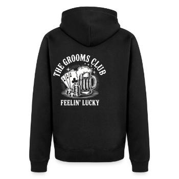 Junggesellenabschied Poker Bier Club JGA Mann - Unisex Premium Bio Zip Hoodie - Schwarz - Hinten - Nico (187cm)