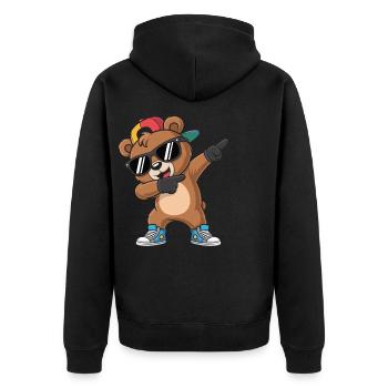Dabbing Bär mit Cap – Cooles Kinder Motiv - Unisex Premium Bio Zip Hoodie - Schwarz - Hinten - Nico (187cm)