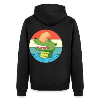 Capybara Capibara - Unisex Premium Bio Zip Hoodie - Schwarz - Hinten - Nico (187cm)