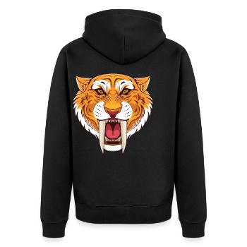 Urzeit Säbelzahntiger - Unisex Premium Bio Zip Hoodie - Schwarz - Hinten - Nico (187cm)