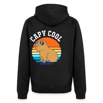 Capybara Capibara - Unisex Premium Bio Zip Hoodie - Schwarz - Hinten - Nico (187cm)