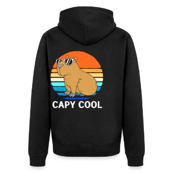 Capibara Capybara - Unisex Premium Bio Zip Hoodie - Schwarz - Hinten - Nico (187cm)