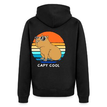 Capybara Capibara - Unisex Premium Bio Zip Hoodie - Schwarz - Hinten - Nico (187cm)