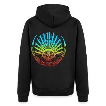 aztec Maya kalender Inka - Unisex Premium Bio Zip Hoodie - Schwarz - Hinten - Nico (187cm)