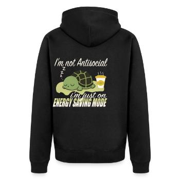 Funny Introvert Quote I’m Just on Energy-Saving - Unisex Premium Organic Zip Hoodie - black - Back - Nico (187cm)