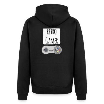 Gamer Retro S - Unisex Premium Bio Zip Hoodie - Schwarz - Hinten - Nico (187cm)