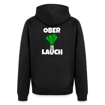 Ober Lauch | Lauch | Muskelmann - Unisex Premium Bio Zip Hoodie - Schwarz - Hinten - Nico (187cm)