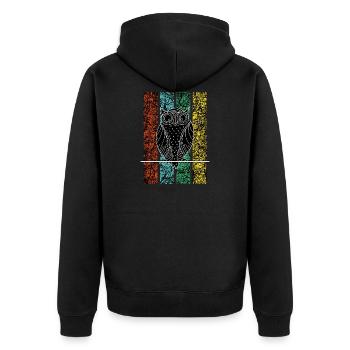Eule weise Kopf - Unisex Premium Bio Zip Hoodie - Schwarz - Hinten - Nico (187cm)