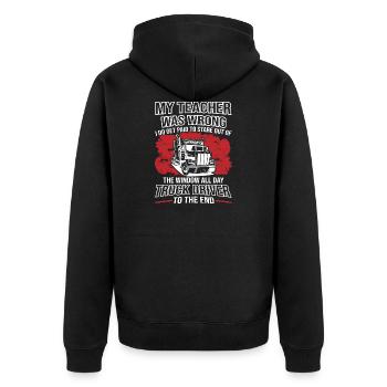 Truck Driver - Unisex Premium Bio Zip Hoodie - Schwarz - Hinten - Nico (187cm)