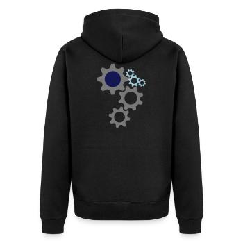 Zahnräder - Unisex Premium Bio Zip Hoodie - Schwarz - Hinten - Nico (187cm)