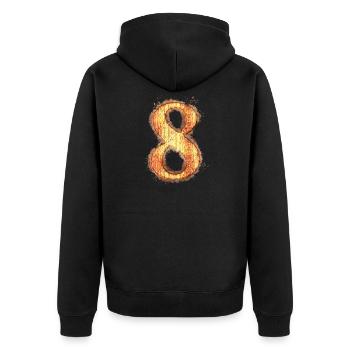 Nummer 8 hell glühend - Unisex Premium Bio Zip Hoodie - Schwarz - Hinten - Nico (187cm)