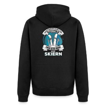 Alter Mann auf Skiern - Unisex Premium Bio Zip Hoodie - Schwarz - Hinten - Nico (187cm)