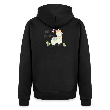 Hello Alpaca - Unisex Premium Bio Zip Hoodie - Schwarz - Hinten - Nico (187cm)