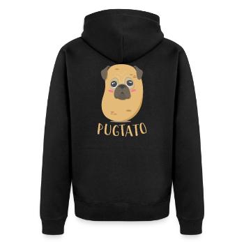 Funny Cute Dog Pug Potato T-Shirt - Unisex Premium Organic Zip Hoodie - black - Back - Nico (187cm)