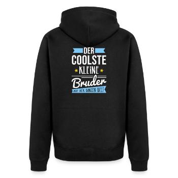 DER COOLSTE KLEINE BRUDER AUF DER GANZEN WELT - Unisex Premium Bio Zip Hoodie - Schwarz - Hinten - Nico (187cm)