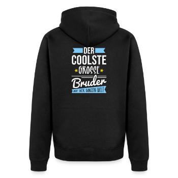 DER COOLSTE GROSSE BRUDER AUF DER GANZEN WELT - Unisex Premium Bio Zip Hoodie - Schwarz - Hinten - Nico (187cm)