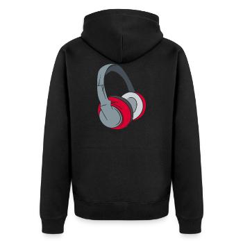 Kopfhörer - Musik Party Geschenk DJ - Unisex Premium Bio Zip Hoodie - Schwarz - Hinten - Nico (187cm)