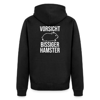 Vorsicht bissiger Hamster - Unisex Premium Bio Zip Hoodie - Schwarz - Hinten - Nico (187cm)