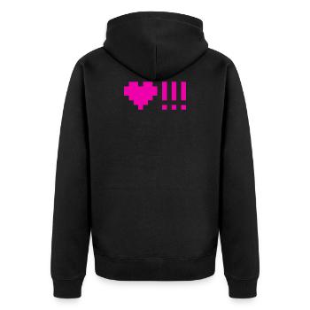 Herzen mit drei Ausrufezeichen - Unisex Premium Bio Zip Hoodie - Schwarz - Hinten - Nico (187cm)