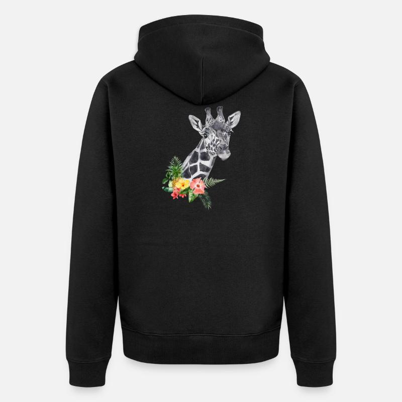 Girafe avec des fleurs - Veste à capuche bio Premium Unisexe - noir
