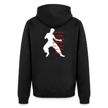 Bruce Lee - der Mythos - Unisex Premium Bio Zip Hoodie - Schwarz - Hinten - Nico (187cm)