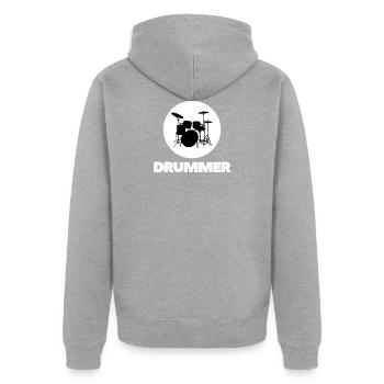 Batteur Shirt Band Schlagzeuger Zubehör Geschenk - Veste à capuche bio Premium Unisexe - gris chiné - Dos - Nico (187cm)
