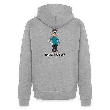 Broke - Unisex Premium Bio Zip Hoodie - Grau meliert - Hinten - Nico (187cm)