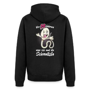 50 Geburtstag Frauen 1971 Jahrgang 50. Jubiläum - Unisex Premium Bio Zip Hoodie - Schwarz - Hinten - Nico (187cm)
