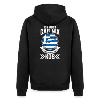 Ich muss gar nix ich muss nur nach Kos - Unisex Premium Bio Zip Hoodie - Schwarz - Hinten - Nico (187cm)