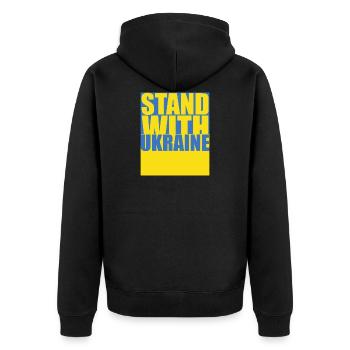 STAND WITH UKRAINE Drapeau De L'Ukraine - Veste à capuche bio Premium Unisexe - noir - Dos - Nico (187cm)