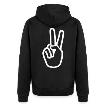 Hand Peace - Unisex Premium Bio Zip Hoodie - Schwarz - Hinten - Nico (187cm)