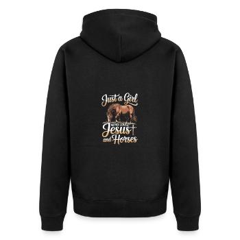 Just a girl who loves horses and jesus - Unisex Premium Bio Zip Hoodie - Schwarz - Hinten - Nico (187cm)