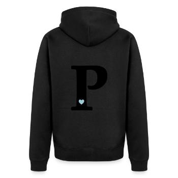 Buchstabe P Anfangsbuchstabe - Unisex Premium Bio Zip Hoodie - Schwarz - Hinten - Nico (187cm)