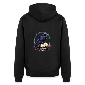 Big Raven Sitting on Sculls - Unisex Premium Organic Zip Hoodie - black - Back - Nico (187cm)