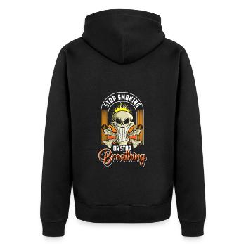Zigarette Disziplin Zigaretten Lunge - Unisex Premium Bio Zip Hoodie - Schwarz - Hinten - Nico (187cm)