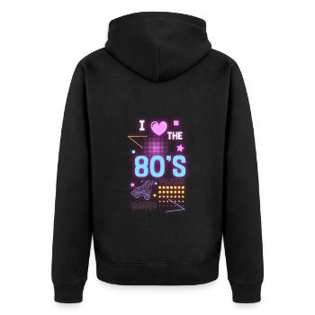 Leuchtfarben Cool Nostalgie Party - Unisex Premium Bio Zip Hoodie - Schwarz - Hinten - Nico (187cm)